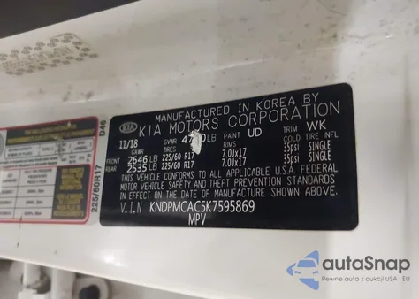 2019 Kia Sportage Lx z USA, uszkodzony, nr VIN KNDPMCAC5K7595869